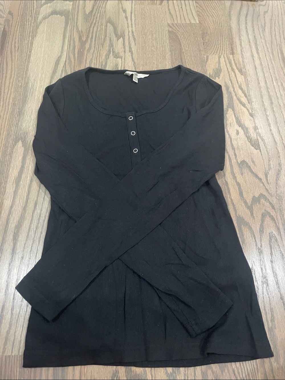 Banana Republic Black Ribbed Henley Long-Sleeve Top